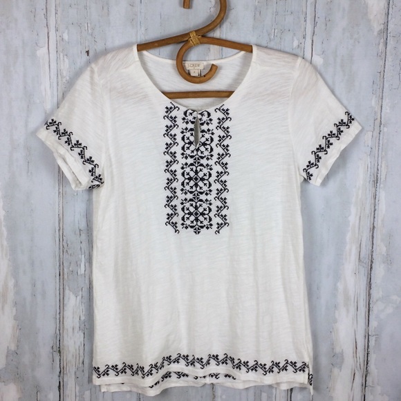 J. Crew Tops - J. CREW Short Sleeve Top Embroider Front & Hems M